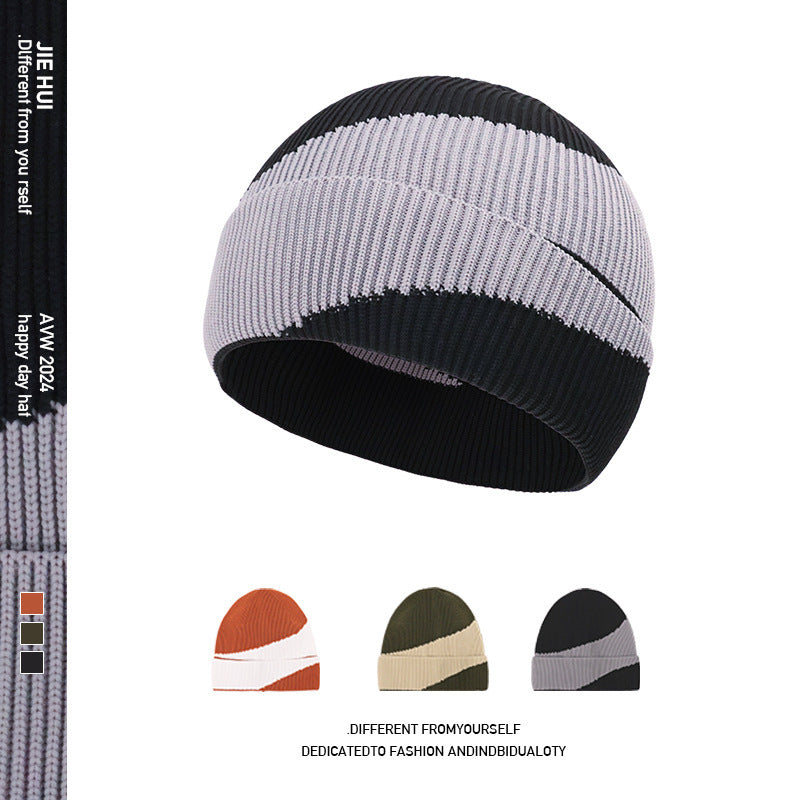 New Four Seasons Flying Woven Men's and Women's Knitted Hat Big Head Wai Cold Hat Men's European and American temu Lazy Style Hat Warm