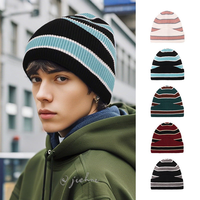 New Four Seasons Flying Woven Men's and Women's Knitted Hat Big Head Wai Cold Hat Men's European and American temu Lazy Style Hat Warm