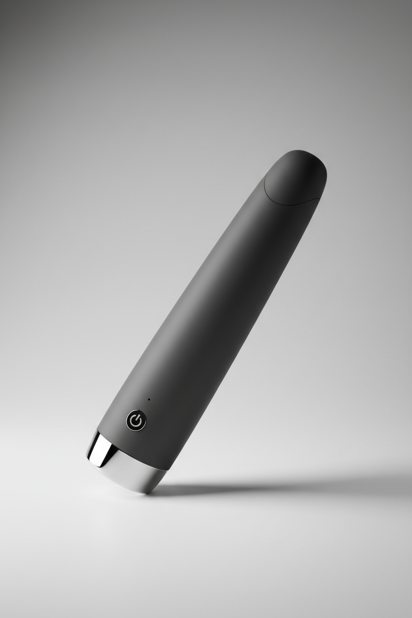 Personal massager device on neutral grey background